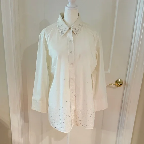 Vintage 1980’s Christine Alexander all over/collar rhinestone 3/4 sleeve shirt - Picture 1 of 4